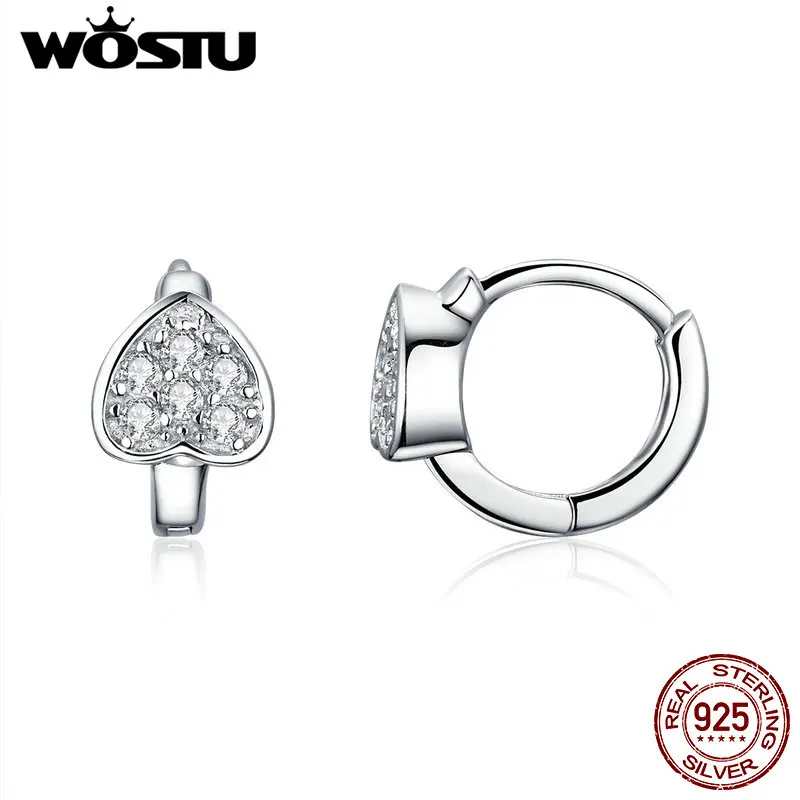 WOSTU подлинные 925 пробы серебряные романтические серьги-гвоздики в форме сердца для женщин, прозрачные CZ серебряные серьги, свадебные ювелирные изделия, подарок CQE514