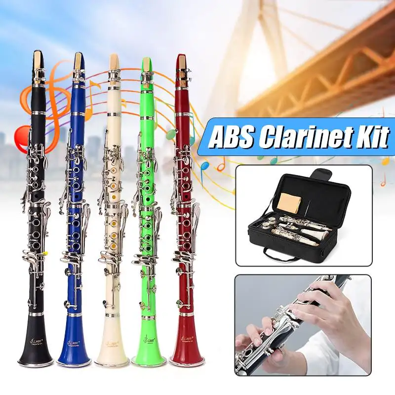 

1pcs Muticolor Student Clarinet 17 Keys bB Flat Soprano Binocular Clarinet with 10 Reeds Woodwind Instruments Music Education