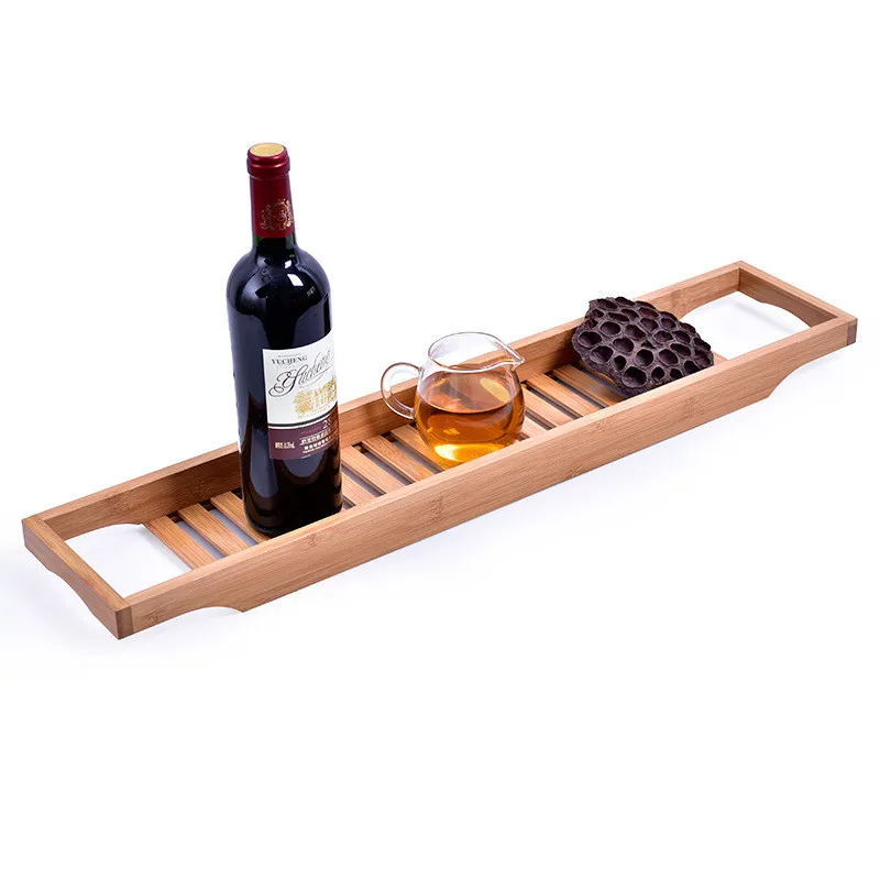 cheap Bamboo Bathtub Rack Bath Tray Caddy Shelf Shower Tub Book Tray Holder Stand Bathroom Shelves Bathroom Storage Stand Tray Holder