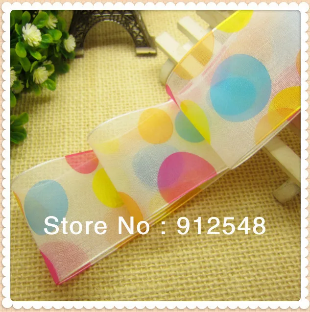 

free shipping 1-1/2'' (38mm) color dots Organza Sheer Ribbon Wedding Party Favor Decoration Craft,9840