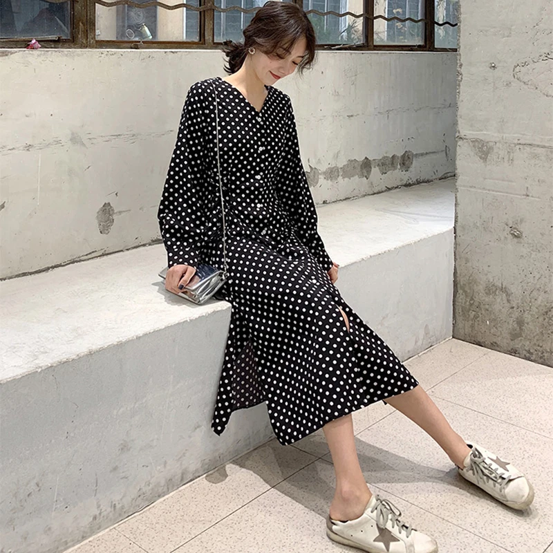 

Spring Autumn Fashion Print Women Dress Bohemian Casual Lace Up Slim Ladies Empire Dress Korean V-neck Office Ladies Dress