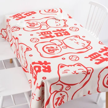 

New year fortune lucky cat Japanese Japan coffee table cloth linen tablecloth cover towel thick antependium home decoration desk