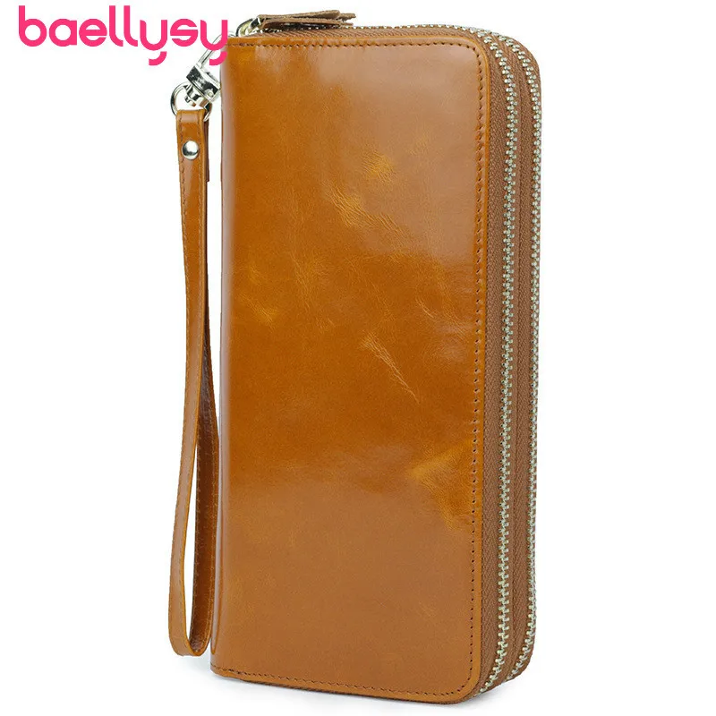 

2019 New Genuine Leather Money Pocket Phone Pockets Women Wallet High-capacity Card Holders Long Clutch Bags Coin Purse Zipper