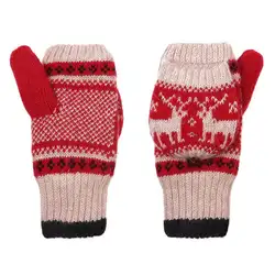 Мода зима двойной Слои кашемир Рождественский Перчатки с оленем для девочек Для женщин Дамы запястье руки перчатки-метенки без пальцев