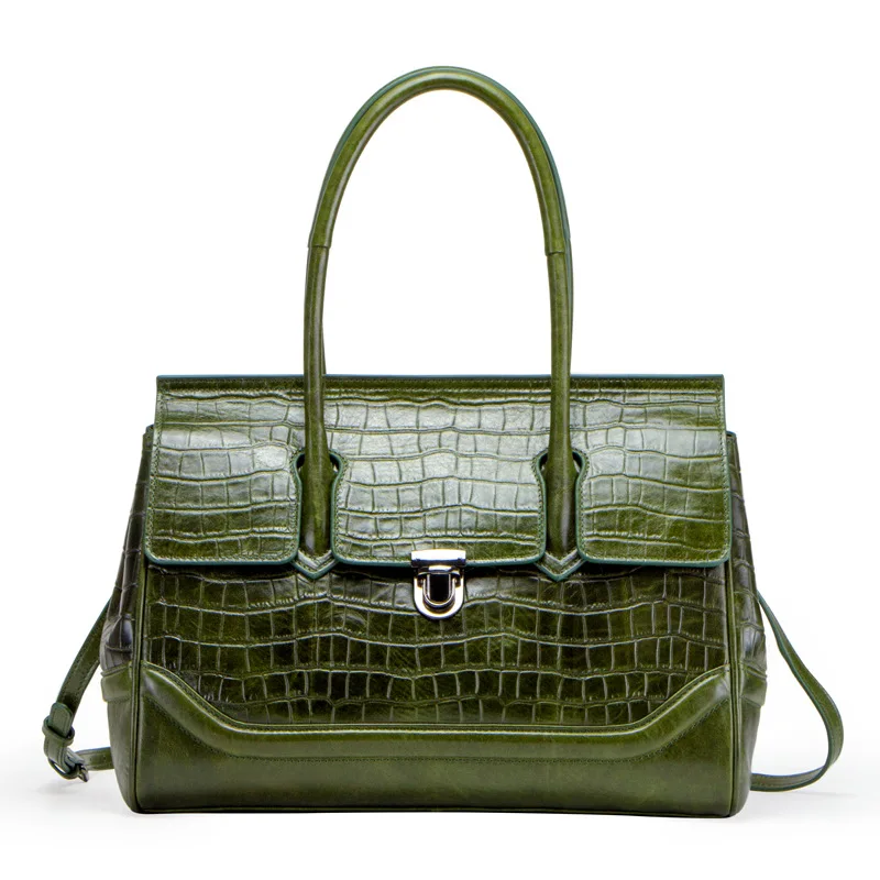 

2019 Fashion Crocodile Grain Women's Totes Bag Women Genuine Leather Shoulder top-handle Bags Ma'am Handbag Ladies Luxury Totes
