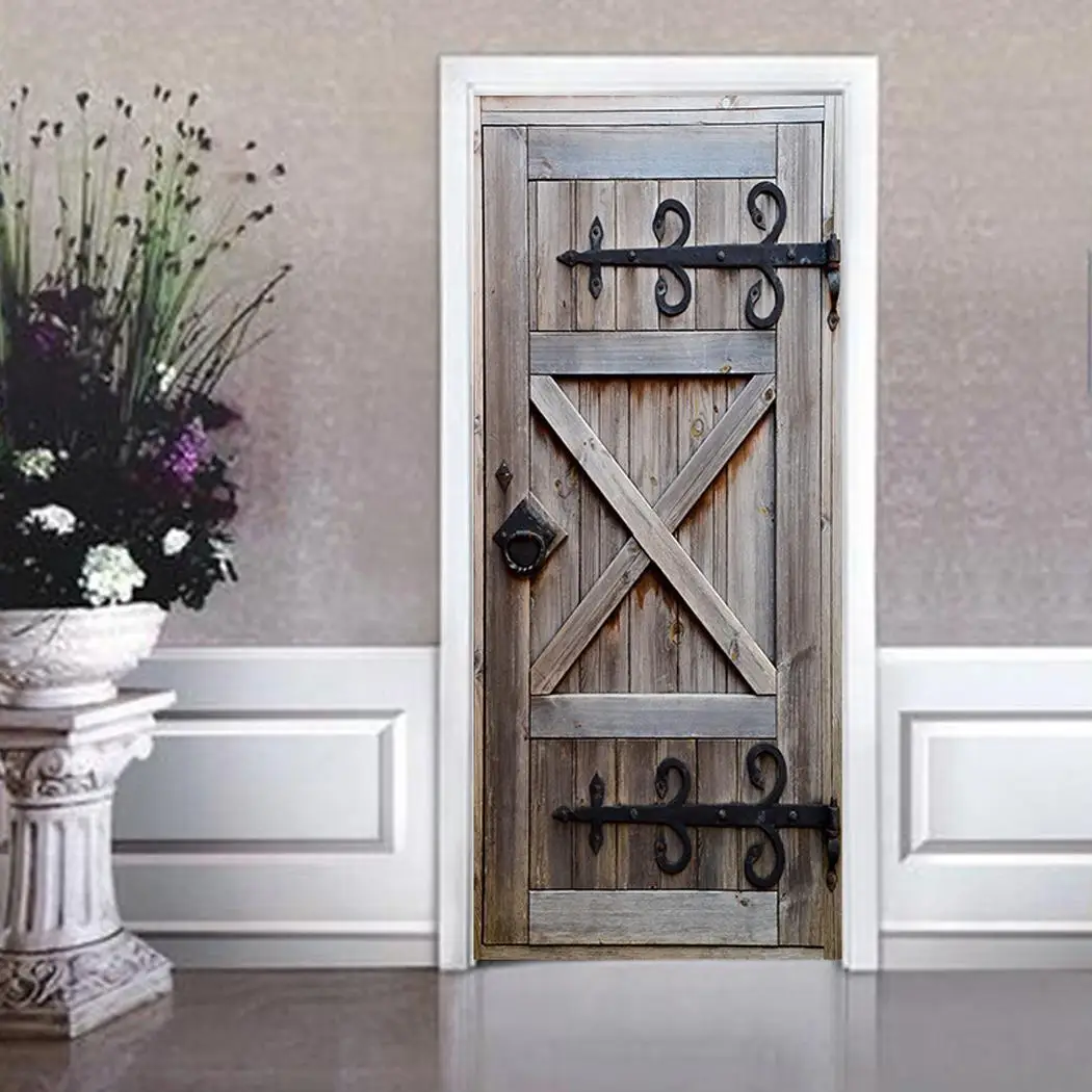 3D Door Sticker Retro Self Adhesive Removable Wallpaper Home Decor|Wall