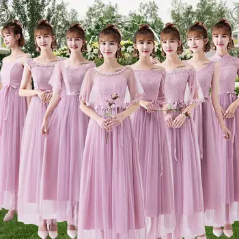 

maid of honor fashion Lace Dresses Appliques Net yarn Bridesmaid Dresses Women Formal Party long Gowns