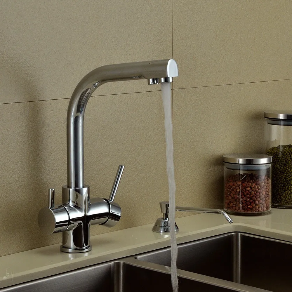 

Xueqin Chrome Polished Zinc Alloy Kitchen Sink Tap Cold And Hot Dual Handles Bathroom Sink Faucet Spout Pure Water Mixer Tap