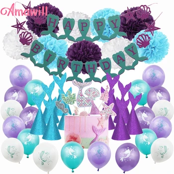 

Amawill Little Mermaid Theme Parties Balloons Kids Favor Mermaid Birthday Decorations Baby Shower Ariel Mermaid Party 75D