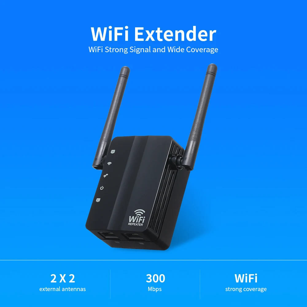 WiFi Repeater Wireless 300Mbps Router AP Mode WiFi Extender 2.4G Wireless Repeater (Black)