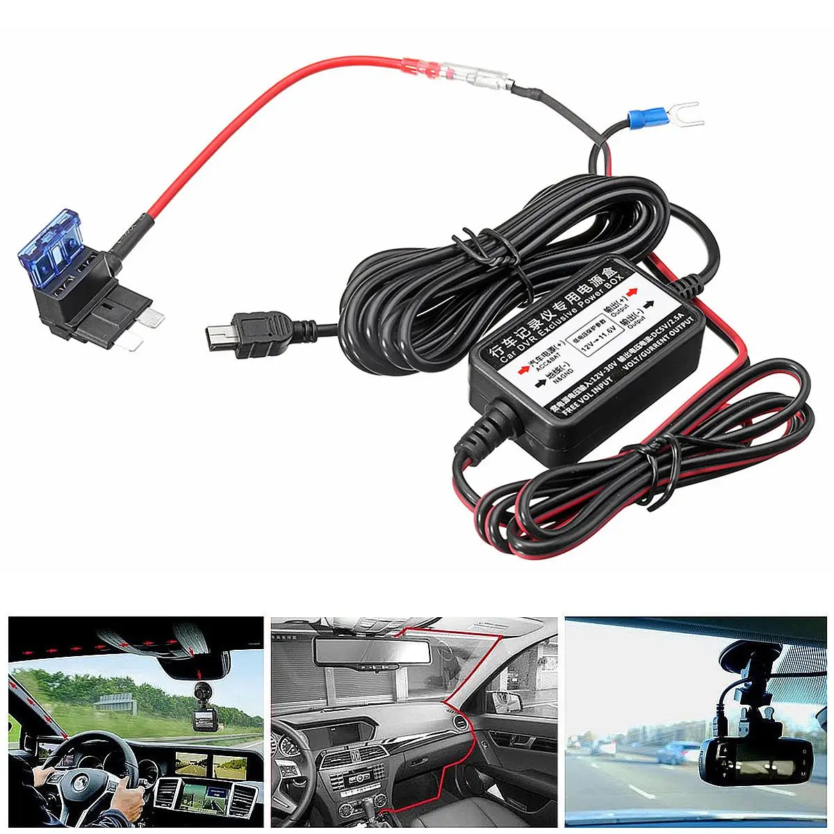 12-24 В до 5 В 3,2 а Автомобильный видеорегистратор, адаптер для зарядки, жесткий провод, Комплект Mini USB для Nextbase CMA, сертификация ABS, длина м