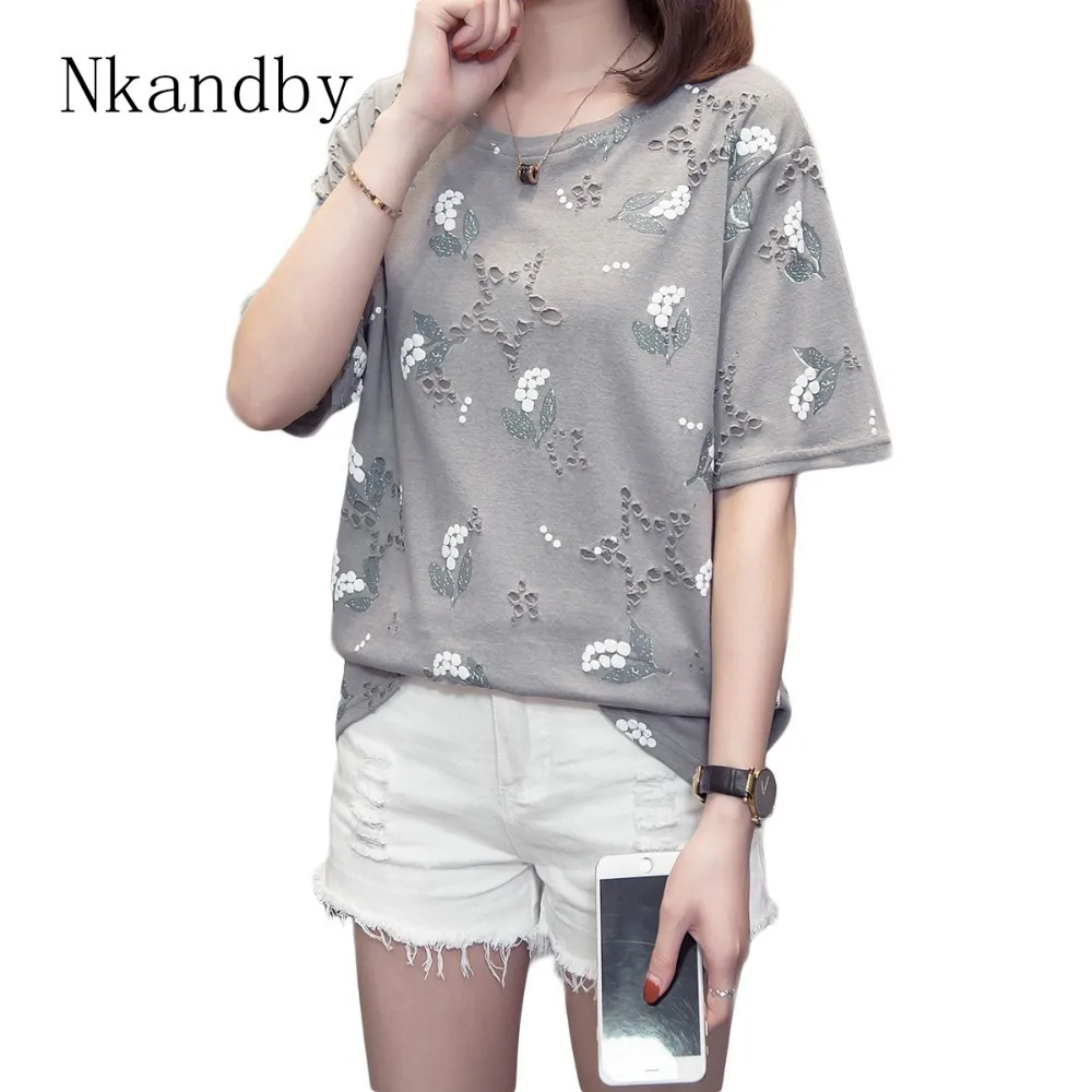 

Plus Size Floral Print T-shirts Women Summer Funny Tshirts Short Sleeve Harajuku Tops Oversized Hole Vintage Tee Shirt Femme 4xl