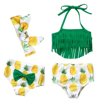

Adorable Baby Girl Tassel Swimwear Pineapple Bandeau Swimsuit Bow Knot Infant Bathing Suit Princess Halter Beachwear Baby Bikini