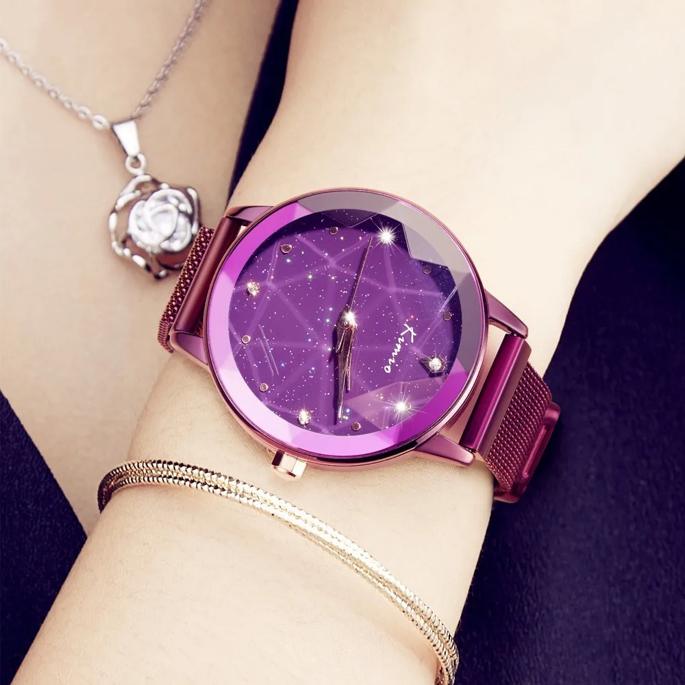 

KIMIO Starry Sky Watch Women Magnet Suction Clasp Ladies Watch For Women Crystal Stainless Steel Women Watches Luxury Dress saat