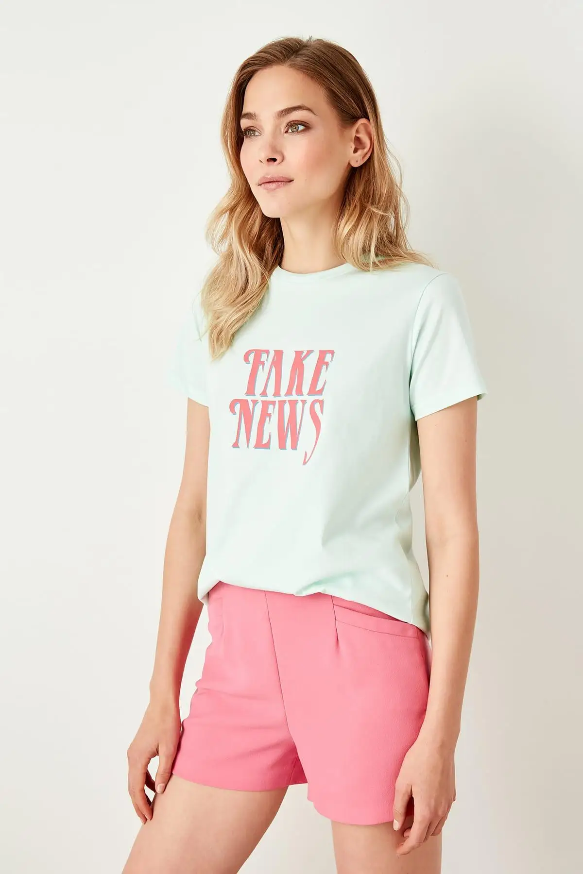 Trendyol мятный базовый Печатный трикотажные футболки TWOSS19VG0209|Футболки| |