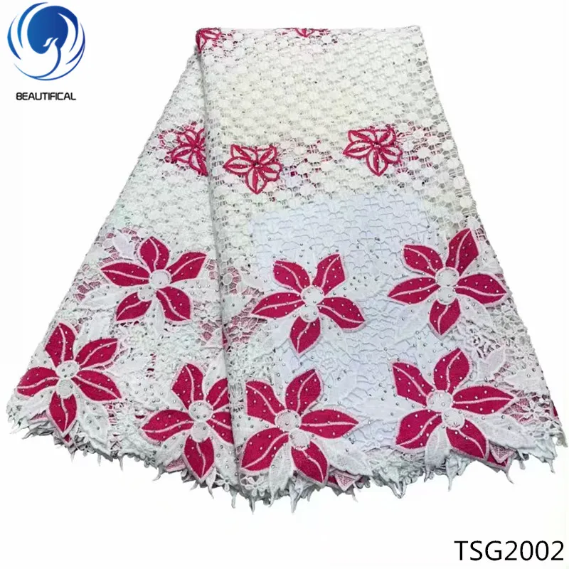 

BEAUTIFICAL african guipure lace fabrics with rhinestones floral embroidery african guipure lace fabric TSG20