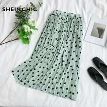 Летние взлетно-посадочной полосы дизайнерские модные женские туфли Юбка элегантное платье в горошек и в складку, зеленого и бежевого цветов для маленьких мальчиков черная юбка Винтаж Новая женская юбка