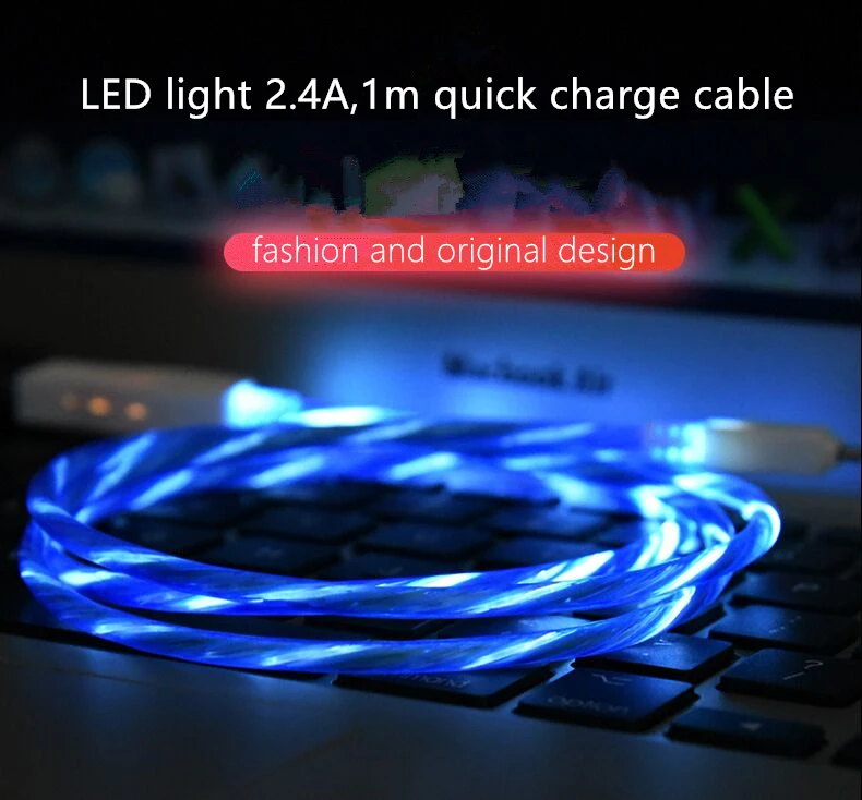 LED ضوء كابل بيانات + سريعة تهمة 2.4A ، 1 M نوع-C ، مايكرو USB ، apple, مستقر و سريع ، البيانات المرنة سلك ، اللون إرسال عشوائيا فقط!