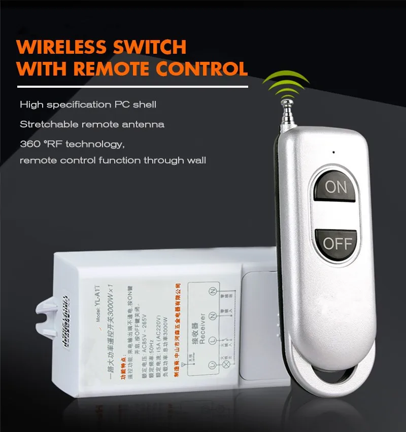

YL-A1T 200M 220V 30A Long Distance One Way Remote Control Power Switch 3000W High Power Wireless Switch With remote control