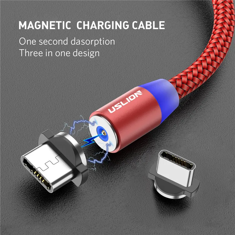 USLION المغناطيسي مايكرو كابل USB لسامسونج S10 S9 نوع-c شحن تهمة المغناطيس مهايئ شاحن USB نوع C الهاتف المحمول الكابلات