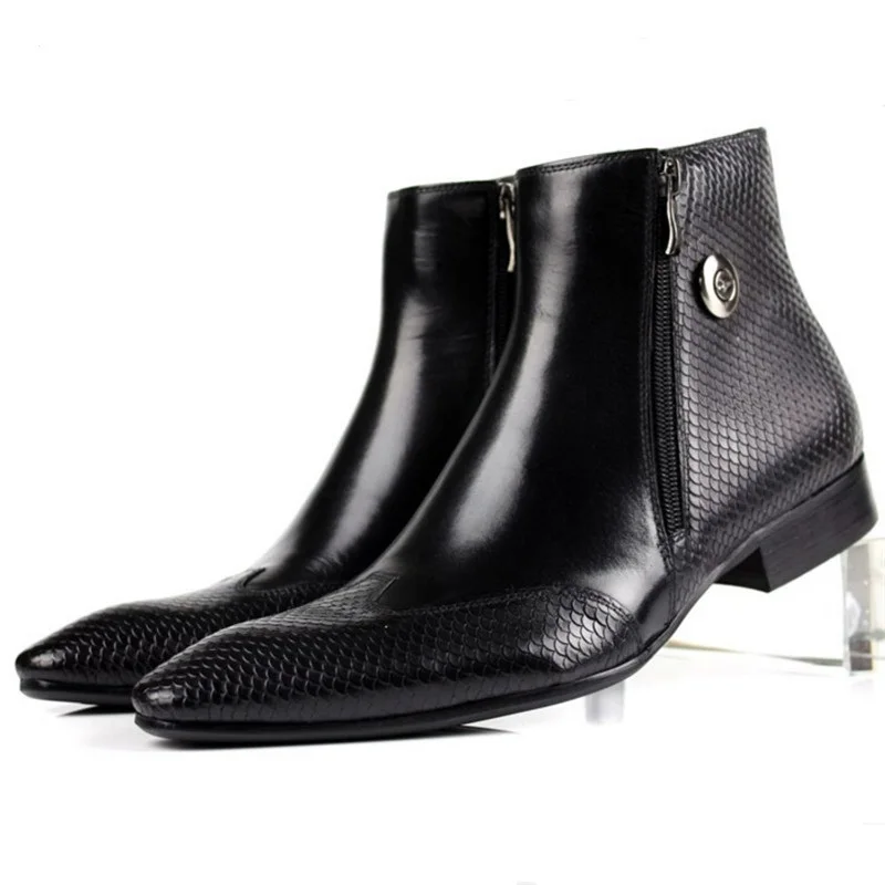 

Large Size EUR45 Brown / Black Serpentine Chelsea Boots Mens Ankle Boots Genuine Leather Boots Mens Dress Shoes