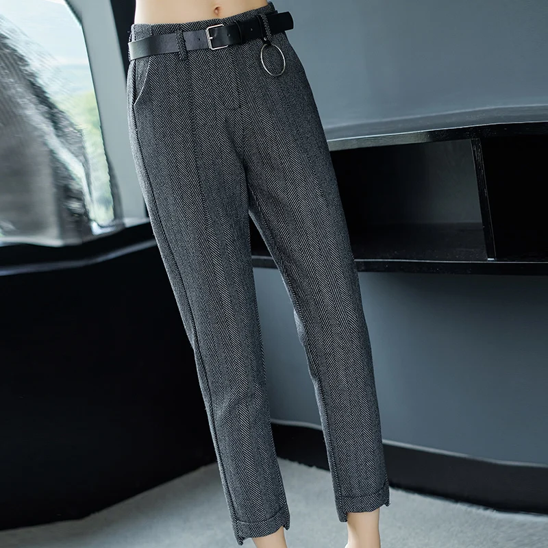 Mujer Ol Nuevo Cinturón Temperamento Gratis 2xl De Lápiz Gray Marca Otoño Slim Lana 2019 Gris Pantalones Primavera Mezcla Pg8qzC