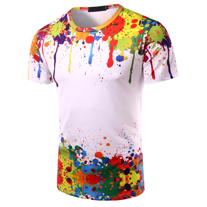 

Hemiks Men Unisex Short Sleeve 3D Watercolor Colorful Print Paint T Shirt Summer O-Neck Short Sleeve Casual T-Shirts Men'S Tops