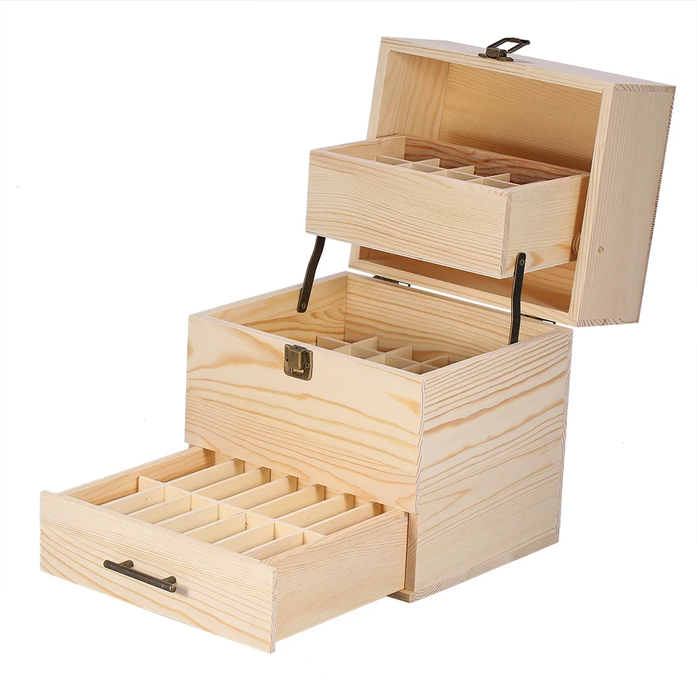 

New Beautiful Three-layer Wooden Large Essential Oil Storage Holder Box Case Container
