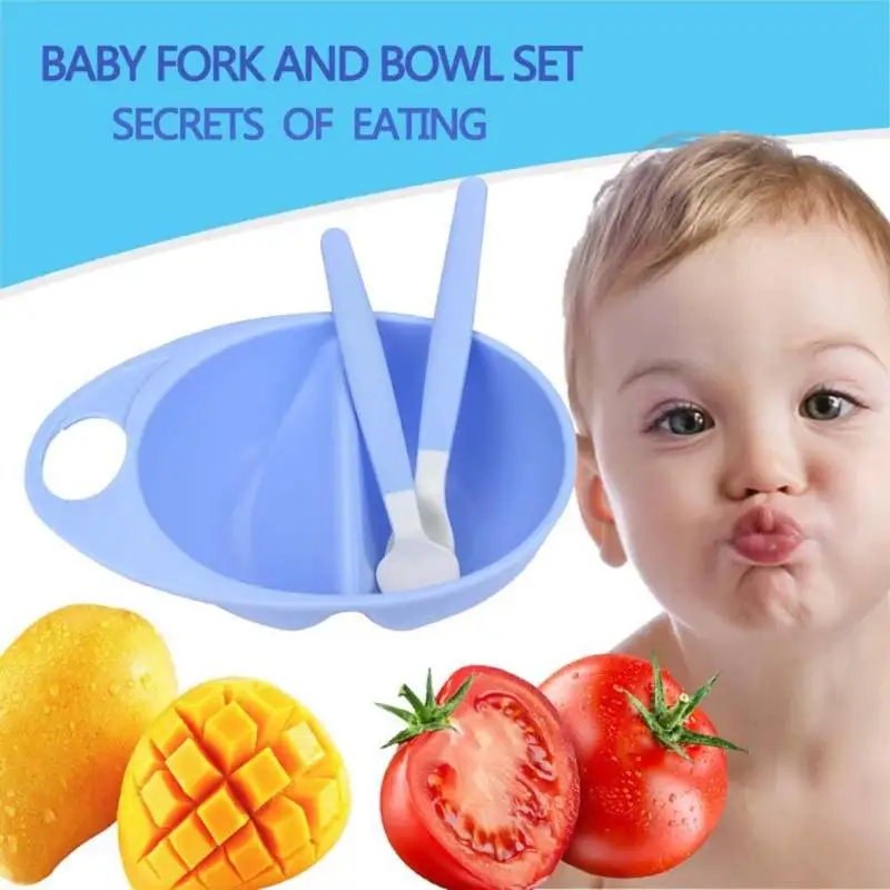 

3pcs/set Baby Assist Bowl +Spoon+Fork Infant Kids Safe Feeding Bowl Set Baby Learning Tableware Solid Feeding Temperature props
