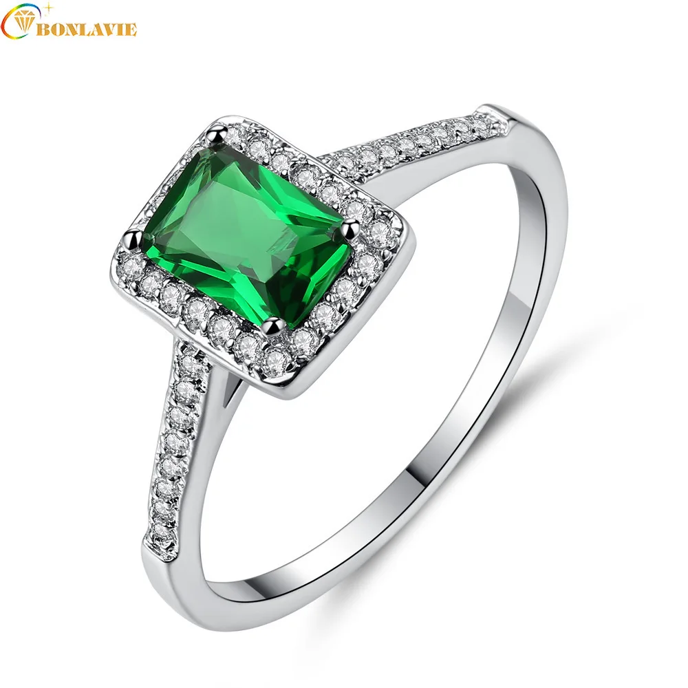 

Big Square Green Stone Rings For Women Copper Silver Zircon Wedding Bands Ring Gift Princess Jewelry Bague Femme Anillos Mujer