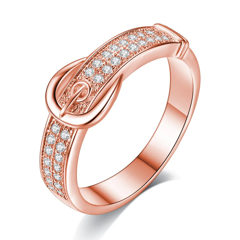 Кольцо с узором в форме пояса из серебра и розового золота, полностью заполненное женское кольцо с кристаллами, модное ювелирное изделие с фианитами, интересные кольца для женщин