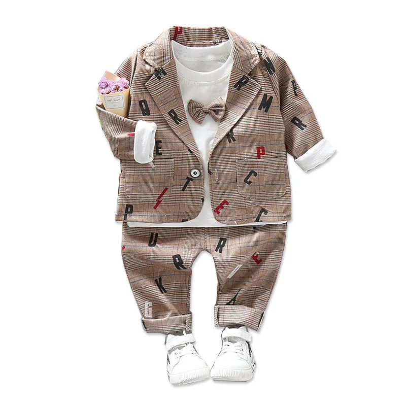 

Spring Autumn Children Baby boys Tie Blazer Formal Cotton Gentleman Casual Jackets T-Shirt Pants 3pcs/sets Infant Suit Clothes