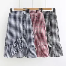 PEONFLY весна лето вид решетки рыбий хвост юбка с высокой талией и неправильной средней длины юбка bule розовый черный