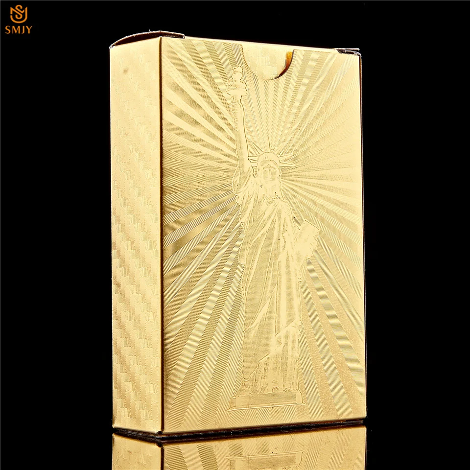 

USA Freedom Goddess Gold Foil Plastic Poker Waterproof 24k Gold Playing Cards Creative Magic Game Tricks Dropshipping