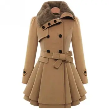 

Women Autumn Winter Long Sleeve Lapel Collar Thicken Medium Length Coat Plus Size XXXL Woolen Solid Color Windbreaker Outwear