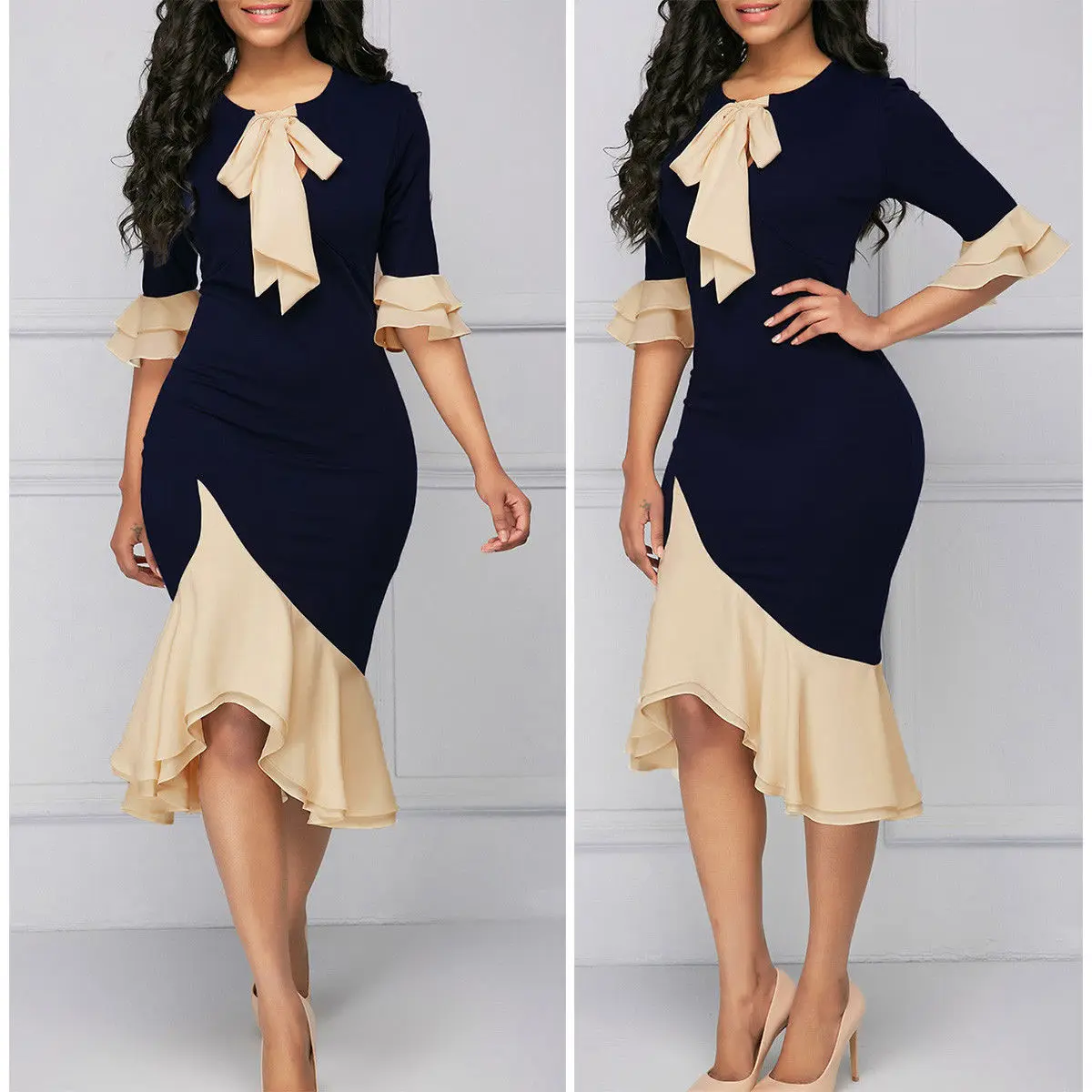

2019 Summer Women Elegant Dress Bodycon Cocktail Work Office Ruffle Party