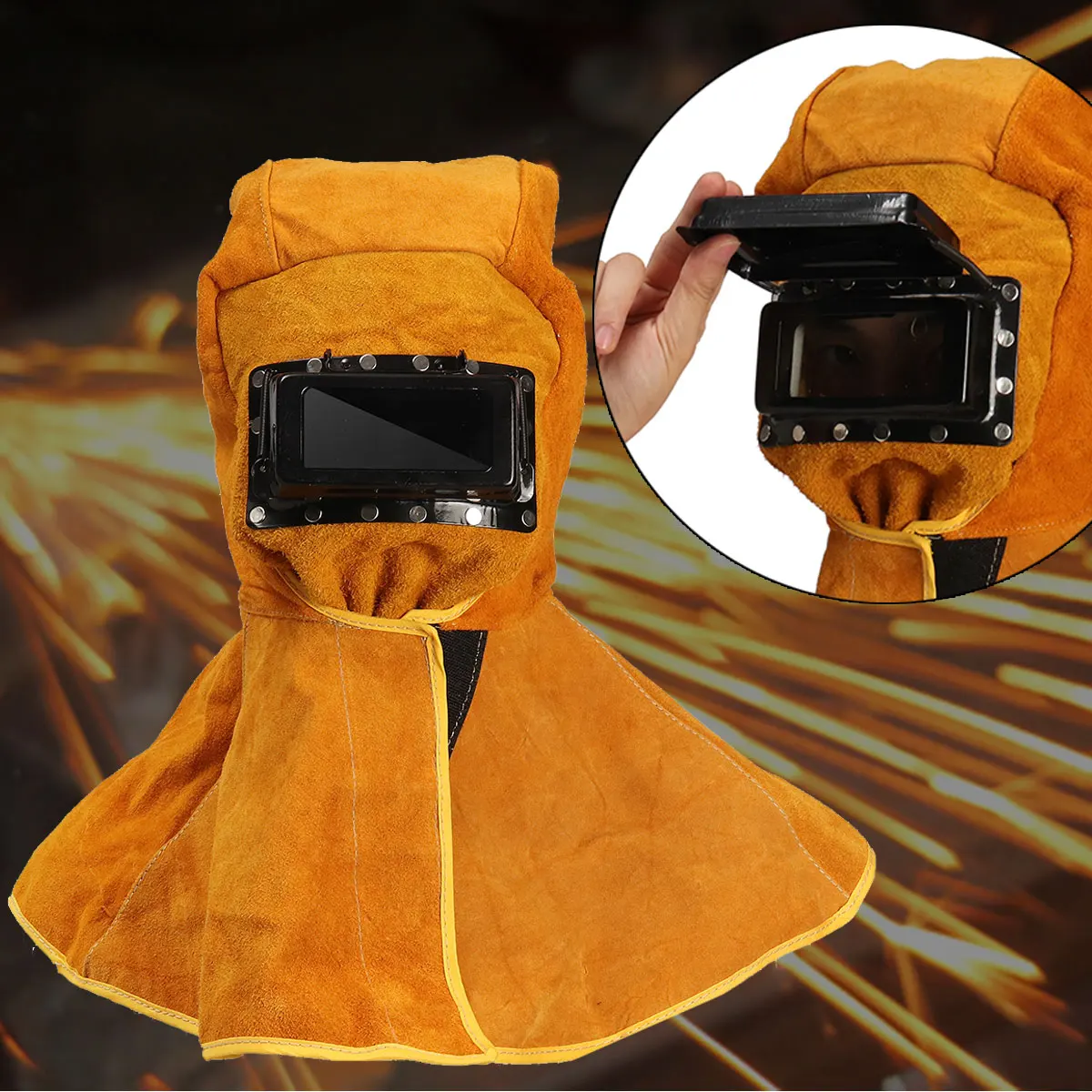 

Head Wear Shawl Leather Welding Protective Mask Flip Insulation Splash Prevention High Temperature Resistance for Various Weldin