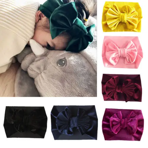 

2019 New Fashion New Toddler Baby Girls Velvet Bow Hairband Turban Solid Big Bowknot Cotton Headband Headwear Gifts Accessories