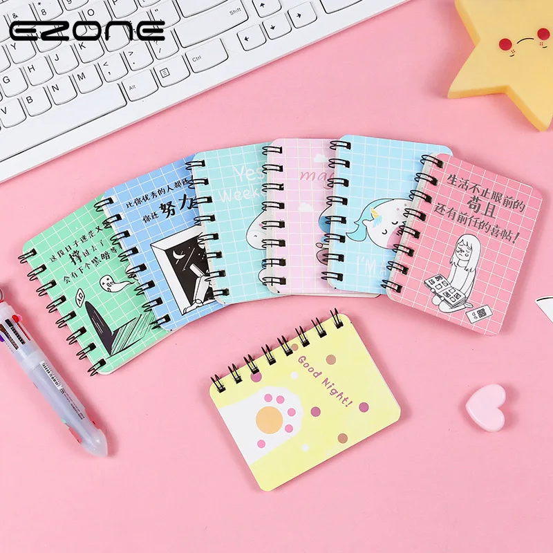 

EZONE Mini Coil Notebook Plane Cactus Words Cartoon Cat Loose Leaf Memo Pad Kawaii Funny Notebook School Office Supply