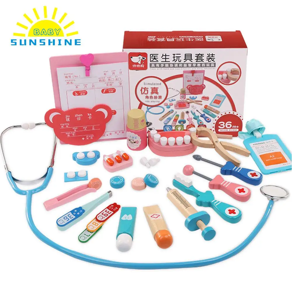 

Kids Wooden Doctor Kit Kids-Pretend Play Toys Dentist Medical Set 20 Pcs Equipment Playset Educational toys for over 3 years