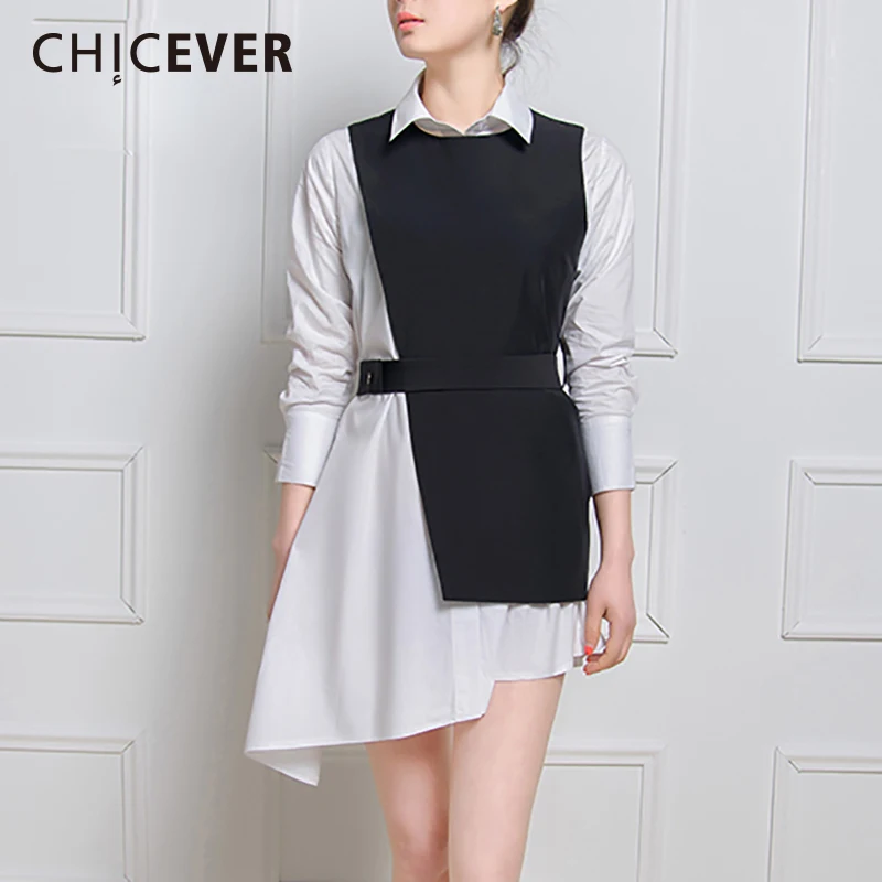 

CHICEVER Autumn Two Pieces Set Women Suit Long Sleeve Loose Big Size Shirt With Black Slim Vest Clothes Fashion Korean New 2019