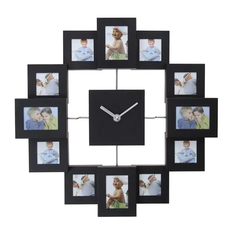

Creative Wall Clock Silver Aluminum Multi Picture Aperture Photo Frame Wall Watch Family Living Room Bedroom Decoration Clocks