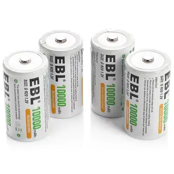

EBL D Size Battery D Cell 10000mAh Huge Capacity Ni-MH Rechargeable D Batteries with Storage Box, 4 Counts
