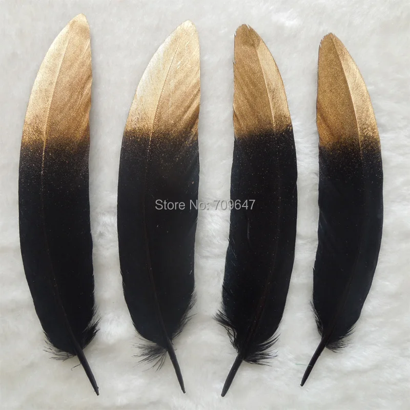 

50Pcs/Lot!4-6inches Gold Dipped Feathers,Black and Gold Silver Pheasant Tail Feathers,Feather Embellishments,Craft Supplies