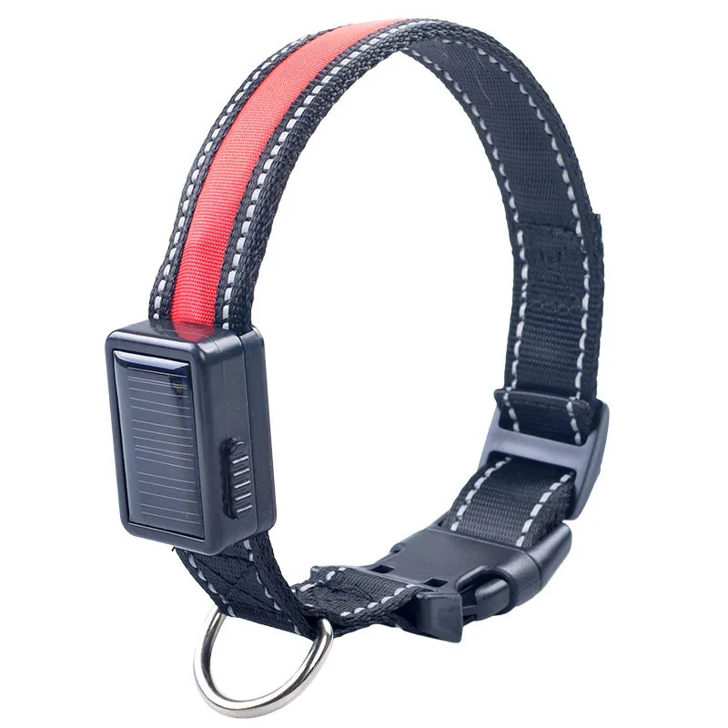 Solar power charging led dog collar reflective dog neck strap woven
