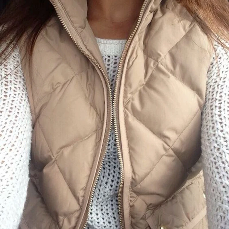 2018 Winter Women Sleeveless Quilted Jacket Waistcoat Vest Stand Collar Zip Up Pockets Gilet Overcoat Outwear Female Warm Coat