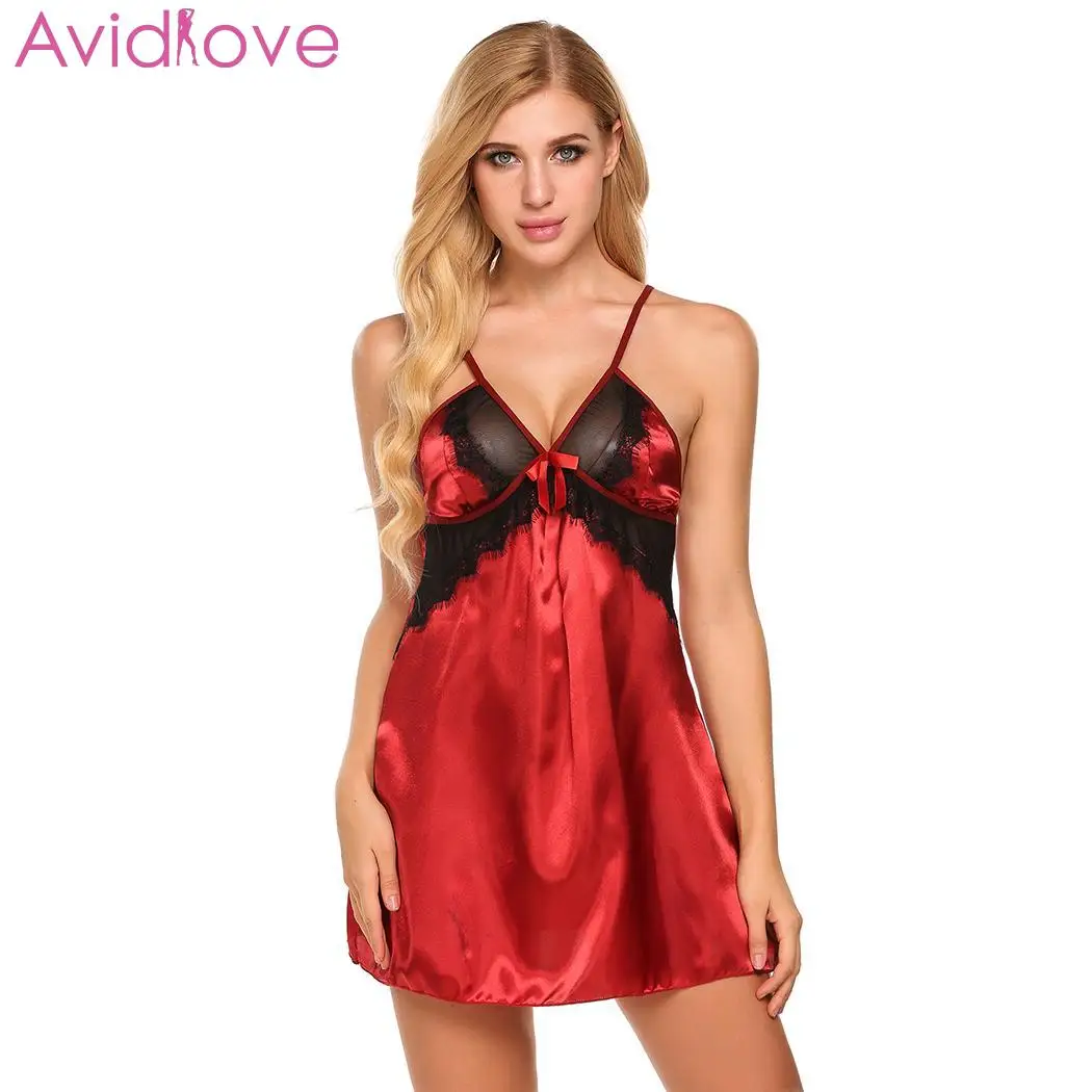Женское нейлоновое нижнее белье Avidlove атласная ночная рубашка с v образным