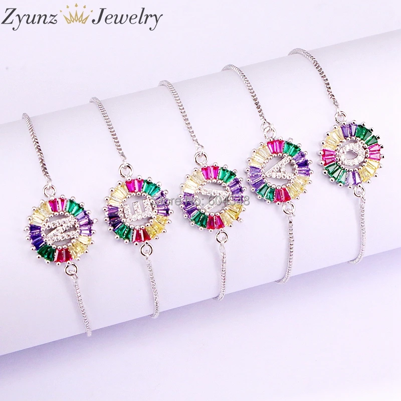 10 шт. ZYZ338-0408 Шарм женский браслет микро-инкрустация Циркон с радужным блеском английский 26 браслет с буквами CZ Циркон медный браслет цепочка