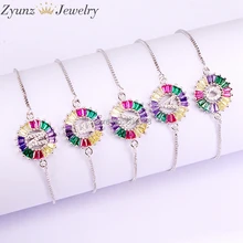 10 шт. ZYZ338-0408 Шарм женский браслет микро-инкрустация Циркон с радужным блеском английский 26 браслет с буквами CZ Циркон медный браслет цепочка