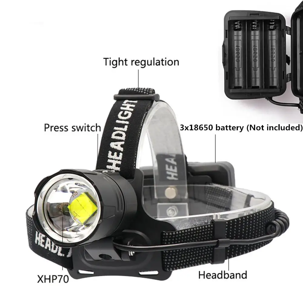 50000LM белый свет 3 режима светодиодный налобный фонарь XLAMP XHP70 фара Mico USB